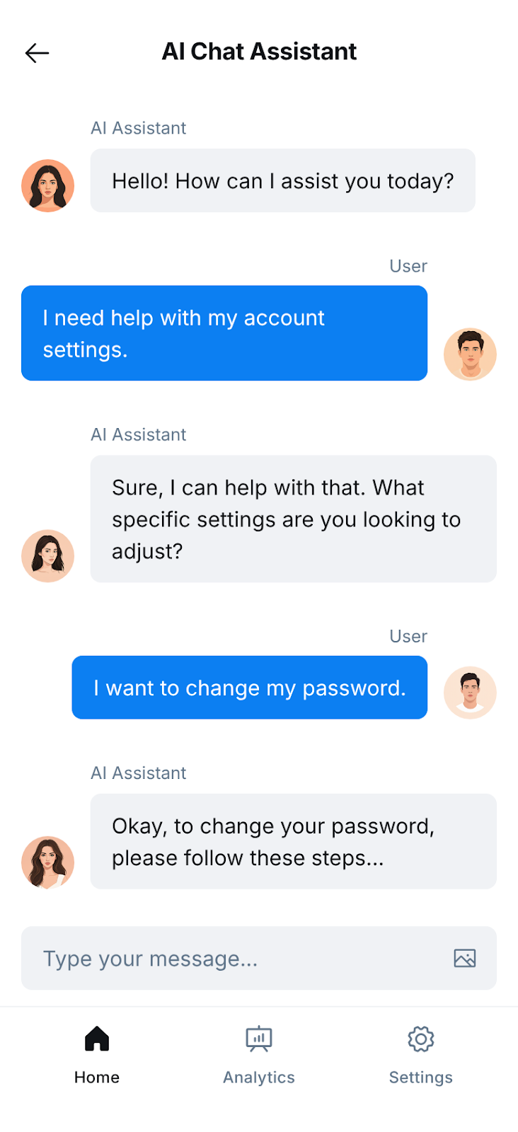 Screenshot of AI Chat Assistant conversation interface